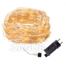Karácsonyi led fény mikro lánc kültéri + programozó - 100led - 10m meleg fehér